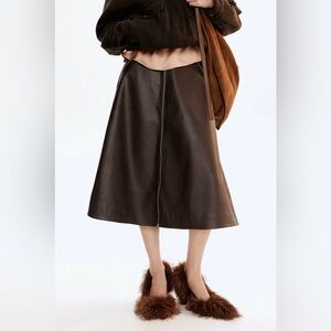 H&M Dark Brown A-Line Leather Skirt